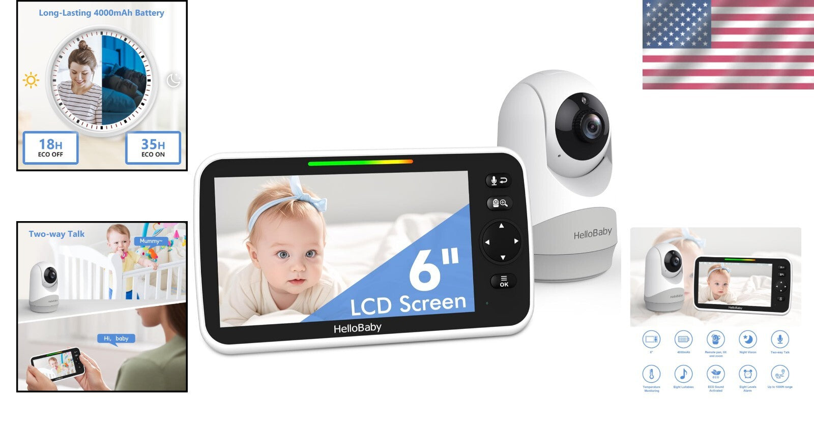 Video Baby Monitor with 6” IPS Screen & 4000mAh Battery - Ultimate Safety