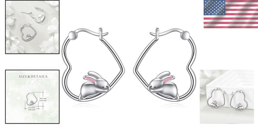 Whimsical Sterling Silver Rabbit Hoops - Hypoallergenic Cute Jewelry for Her