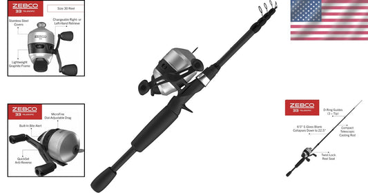 Portable 33 Spinning Reel & Fiberglass 6ft Telescopic Rod - Fishing Convenience