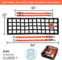 Load image into Gallery viewer, 84" Adjustable Cargo Net with Easy Storage for Trucks and Outdoor Adventures