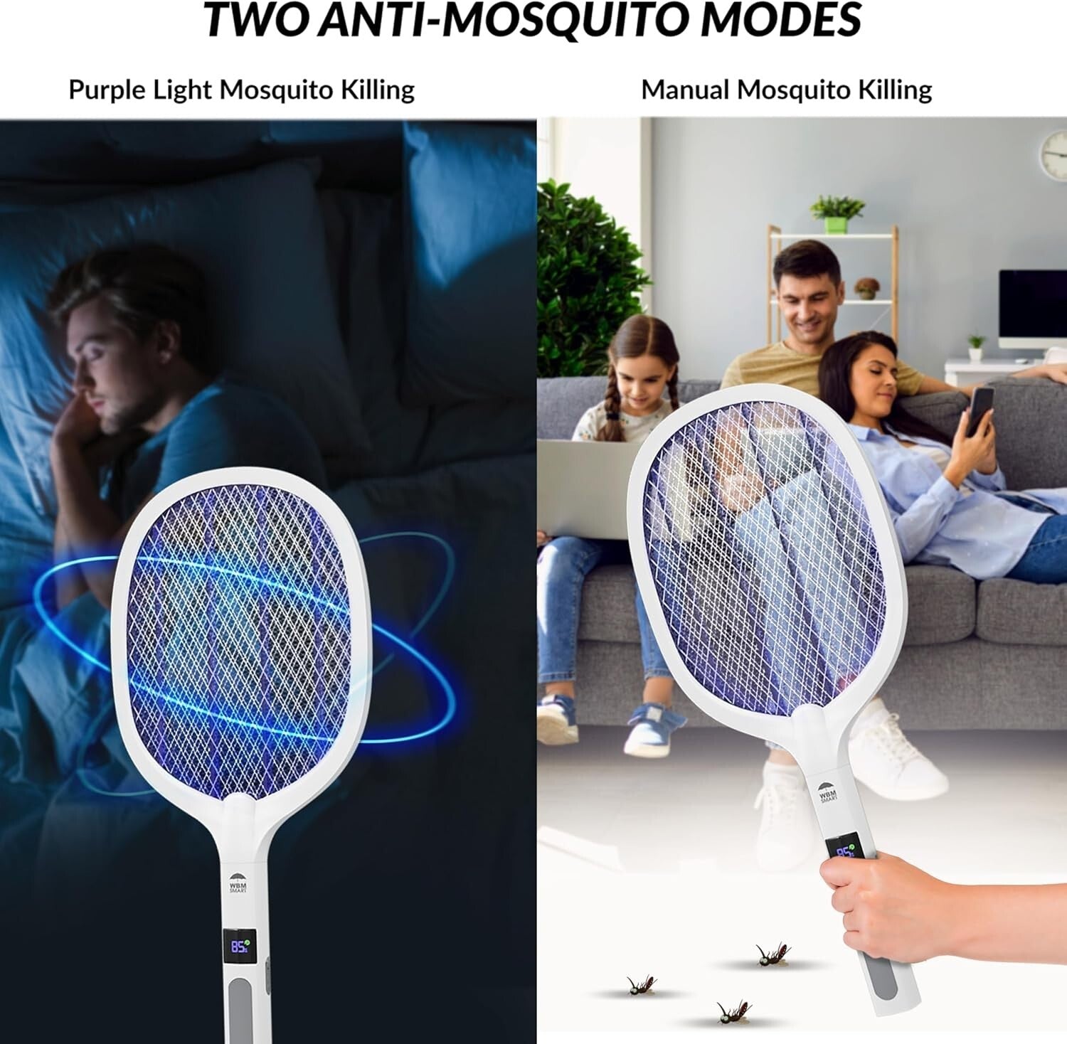 2-in-1 Electric Bug Zapper & Fly Swatter with Triple Safety Mesh, Pack of 2