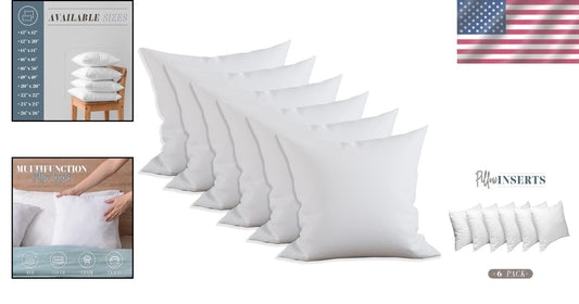 6-Pack Square Poly-Cotton Pillow Inserts - Soft, Durable, Machine Washable