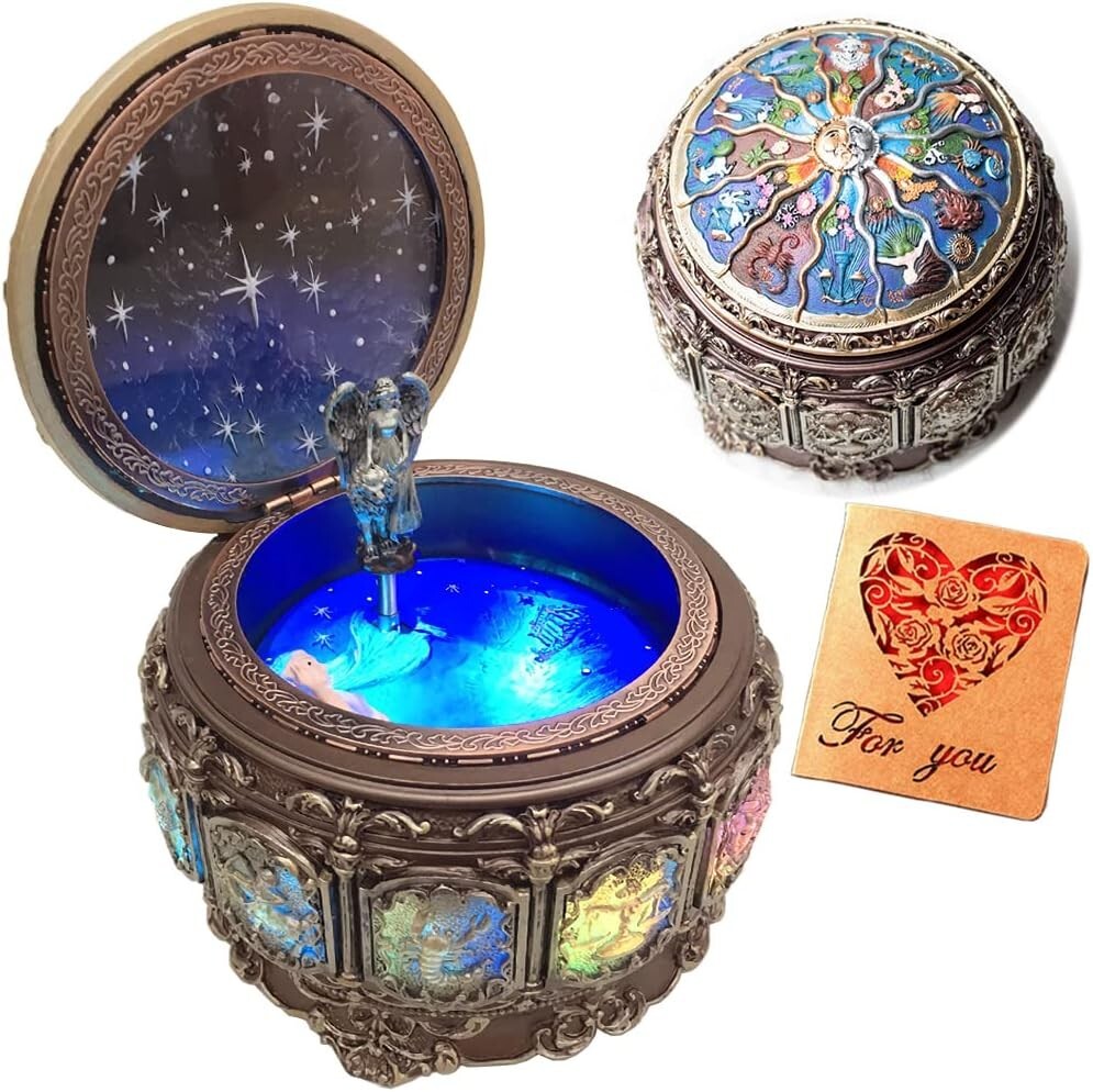 Upgraded Rotating Goddess Music Box with Twinkling LED Lights for Occasions