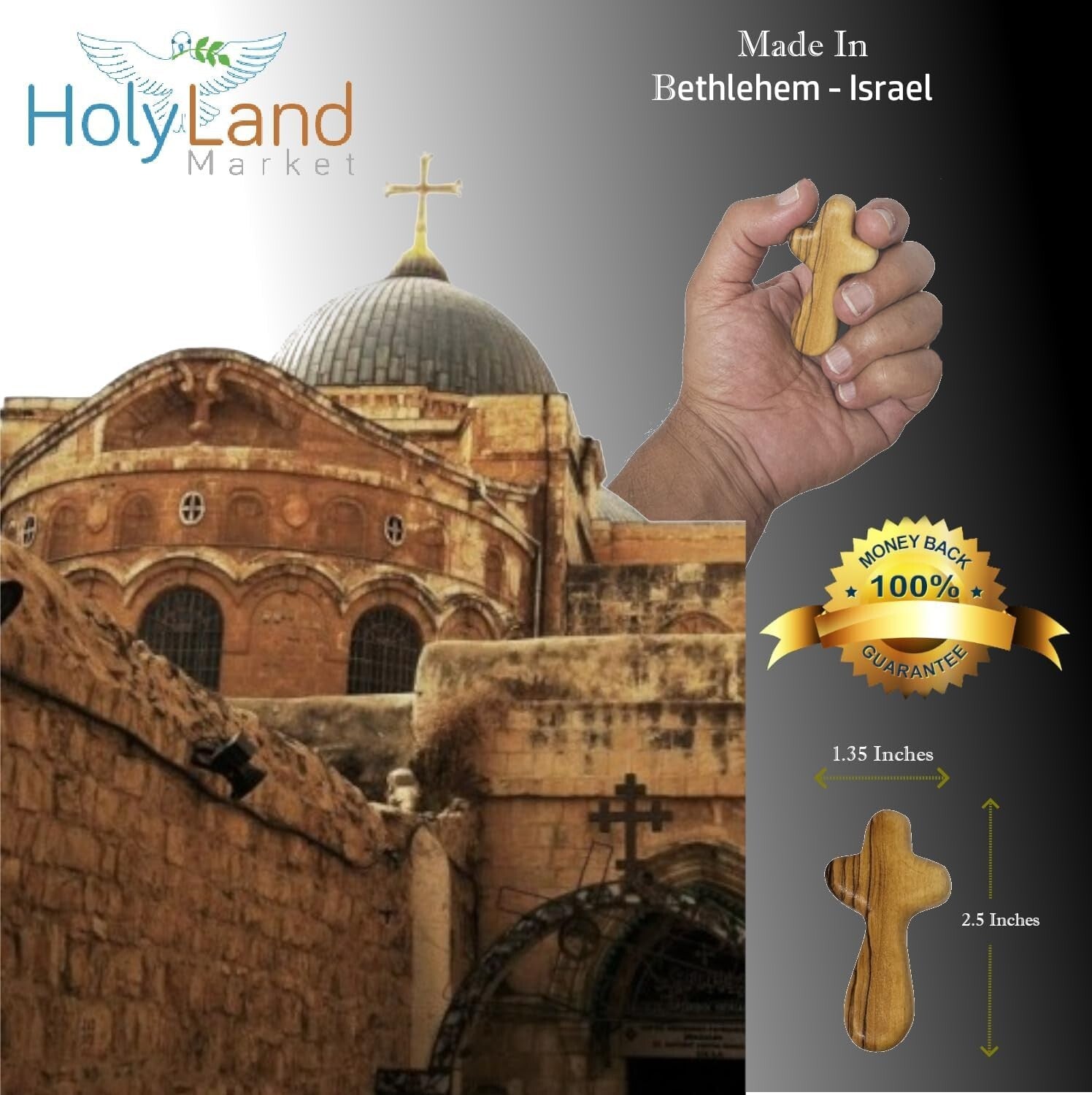 2.5 Inch Olive Wood Crosses with Certificates & Lord Prayer Cards - 25 Pack