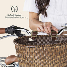 Load image into Gallery viewer, Stylish Cane Woven Oval Basket with Adjustable Leather Straps &amp; Brass Buckles