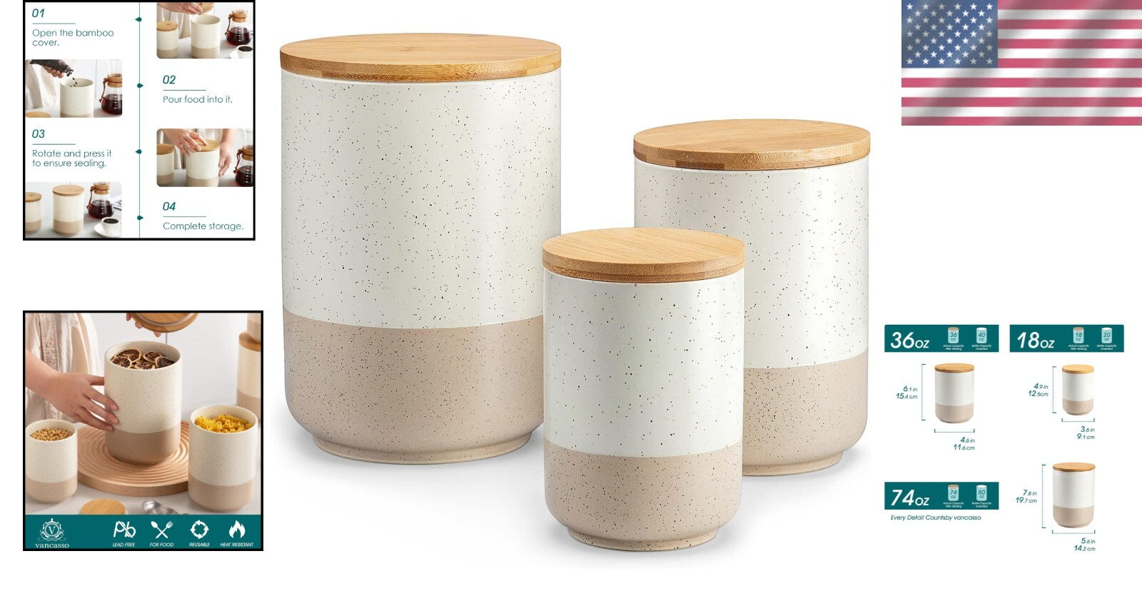 Chic Dishwasher Safe Canister Set – 3-Piece Airtight Storage for Kitchen & More