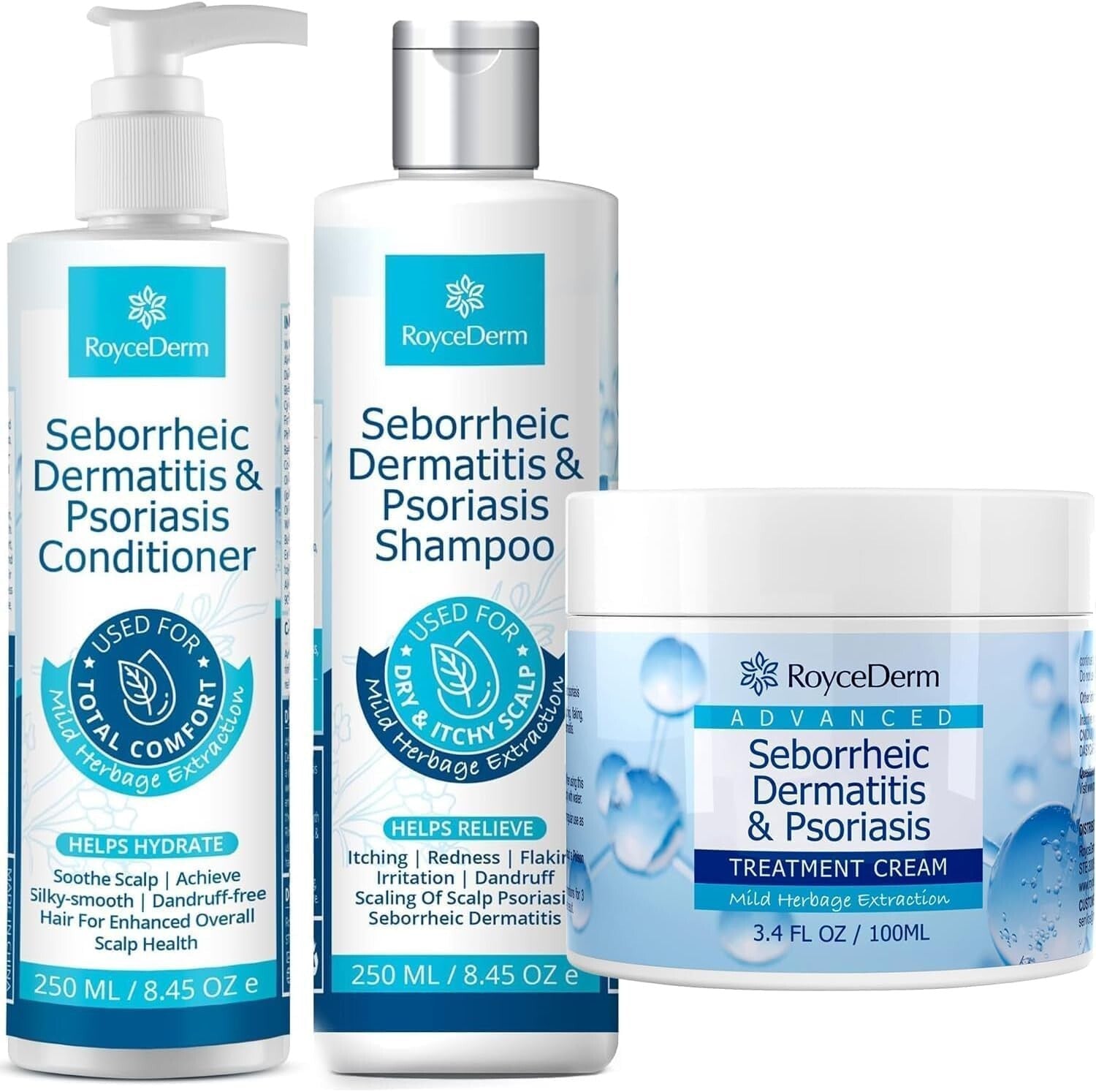 Seborrheic Dermatitis Relief Set - Cream, Shampoo & Conditioner for Scalp Care