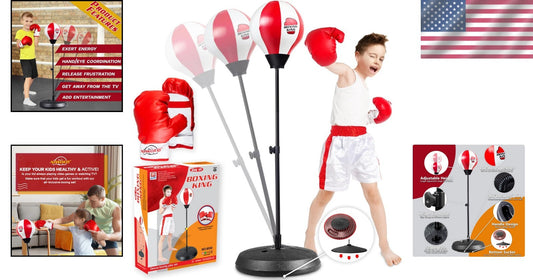 Adjustable Kids Boxing Set with Gloves & Punching Ball - Fitness Fun Ages 3-10