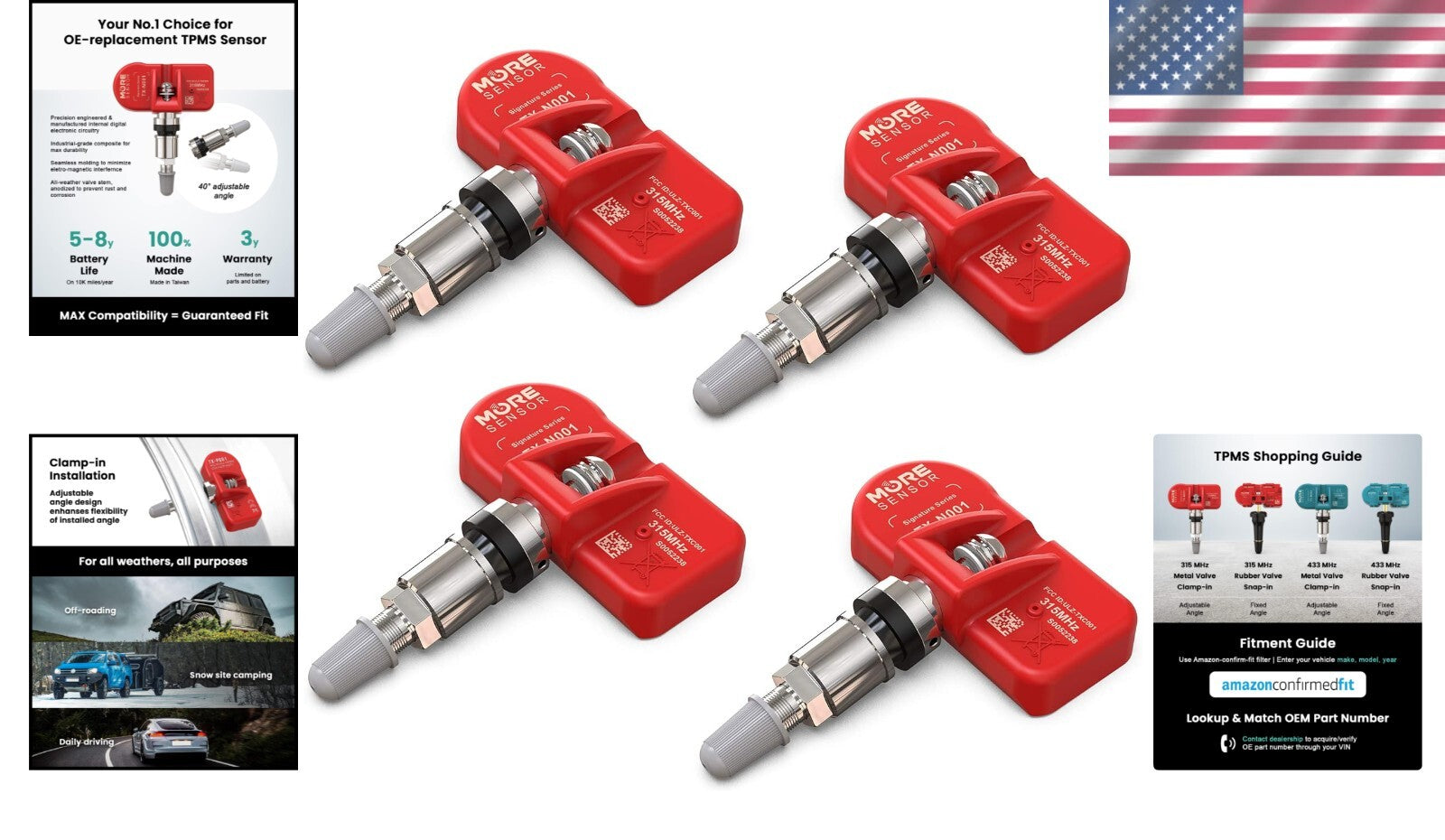 Accurate Sensor 4-Pack for Tire Pressure Monitoring - Long Lifespan & Easy Setup