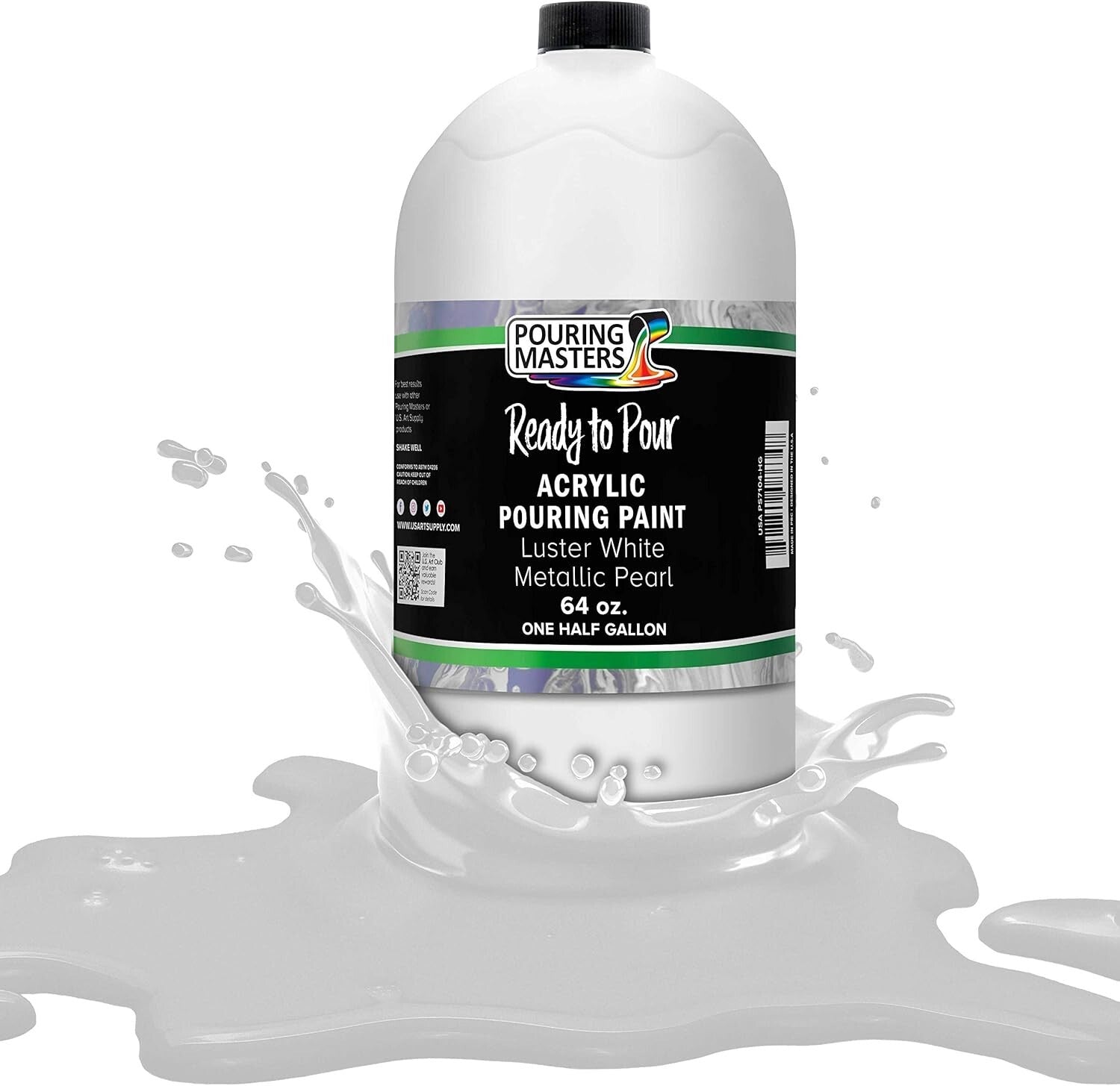 64 oz Acrylic Pouring Paint in Luster White Metallic - Perfect for All Surfaces