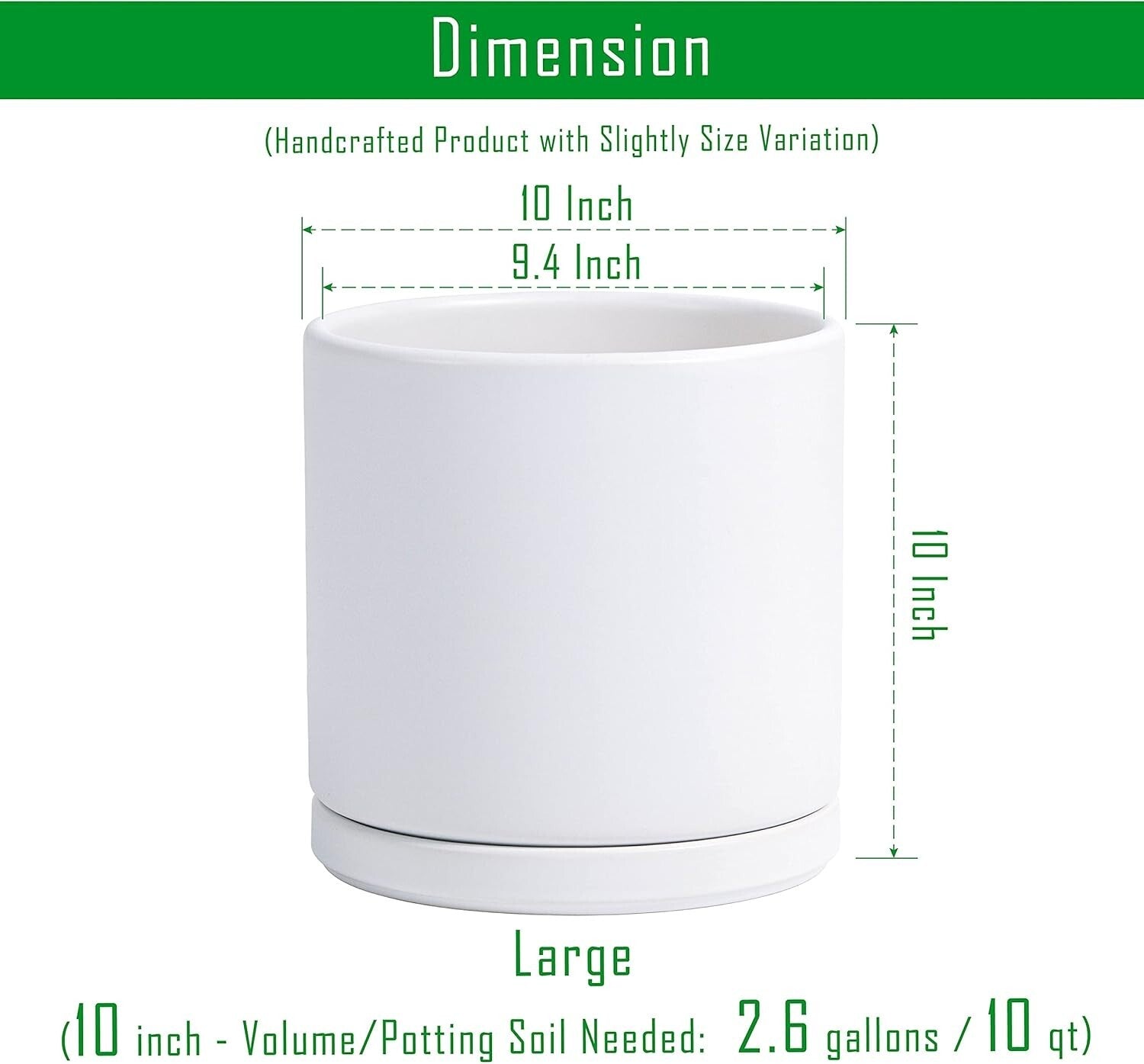 Premium Round Ceramic Planter Pots - 10 Inch with Saucer & Drainage System