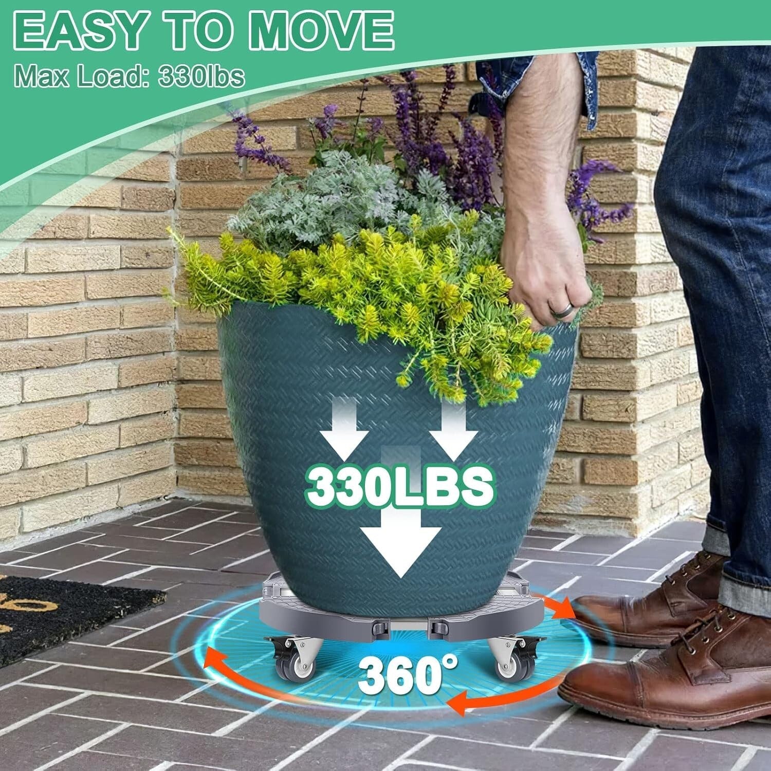 Adjustable 15-21 Inch Rolling Plant Caddy with Wheels - 2 Pack for Easy Moving