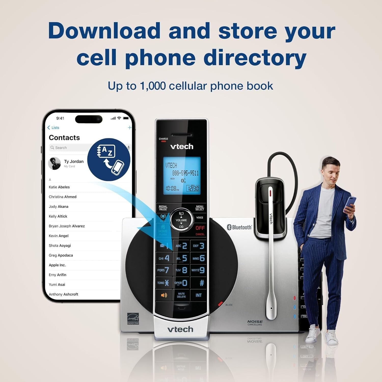 DECT 6.0 Cordless Phone with Bluetooth Headset & Voice-Guided Answering System