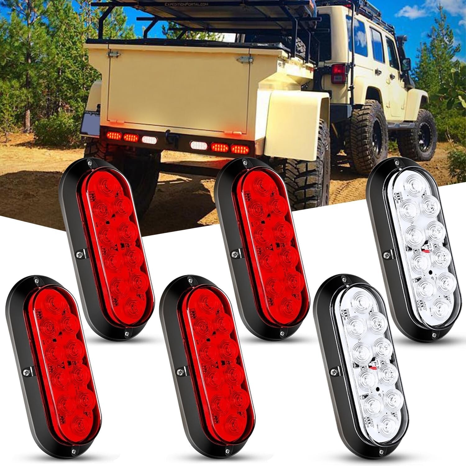 Super Bright 6-Inch Oval LED Trailer Tail Lights - Waterproof 6PC Set for Trucks