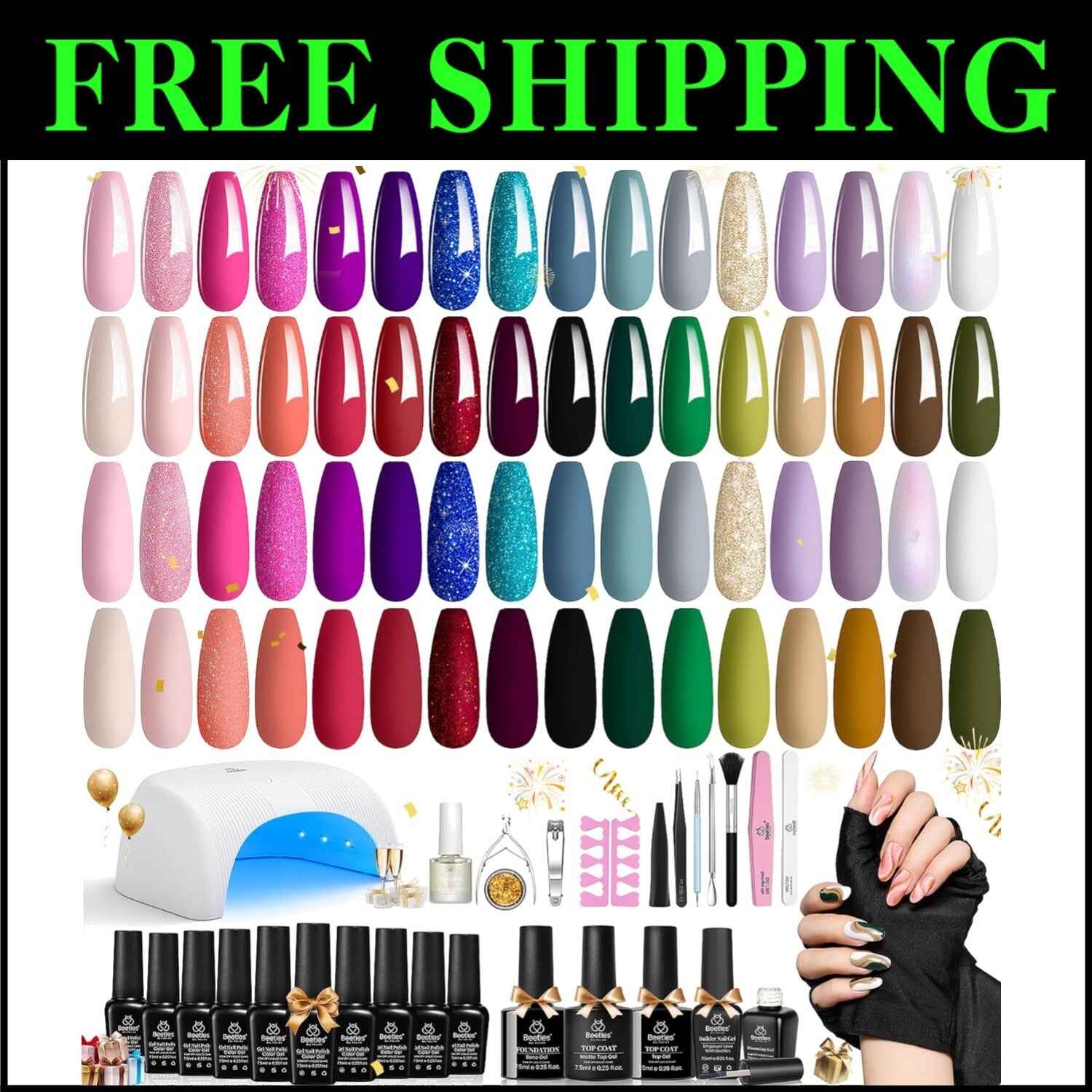 Beetles Gel Nail Polish Set with 32 Spring Colors & 36W UV Lamp - 53Pcs Kit