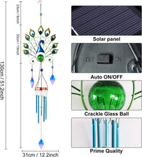 Load image into Gallery viewer, Colorful Solar Wind Chimes - 53.5" Durable Peacock Design for Romantic Lighting