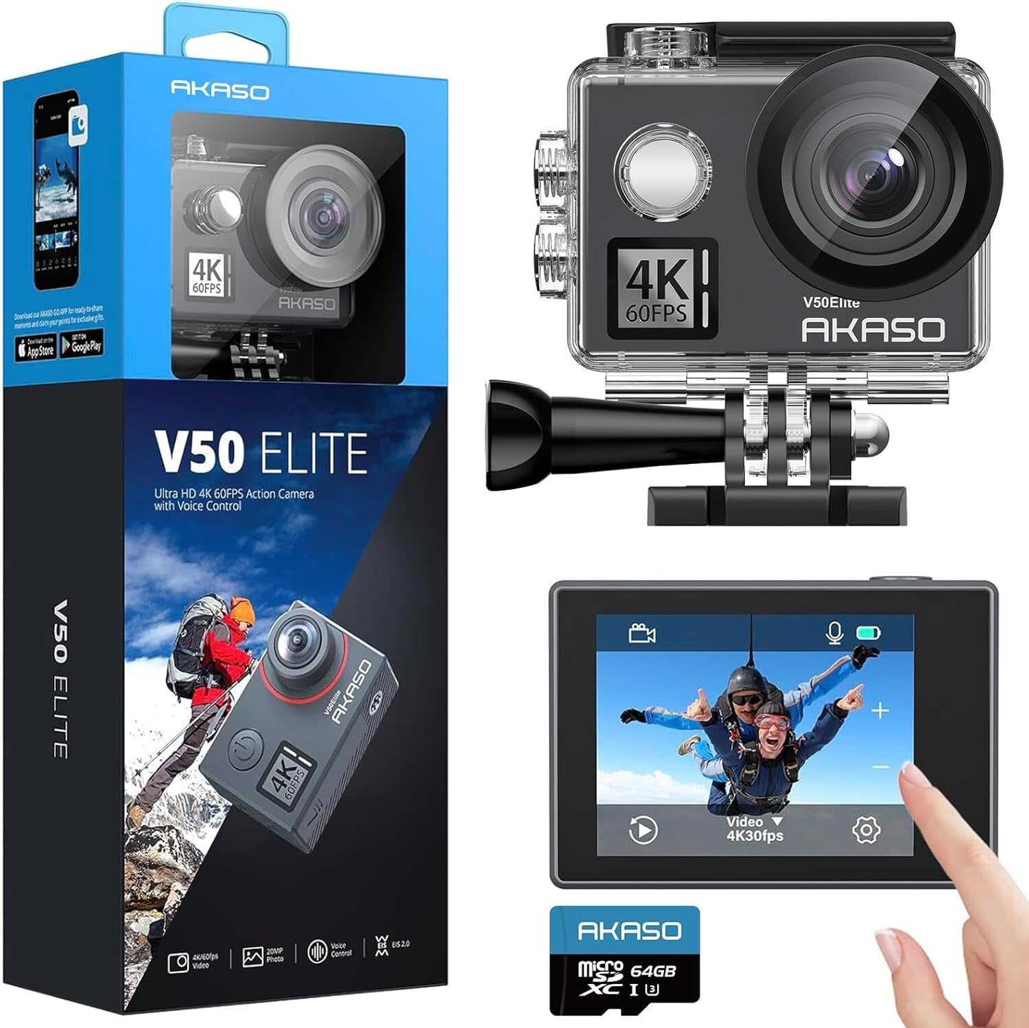 V50 Elite 4K/60fps Action Camera - Waterproof, Voice Control & 64GB Card