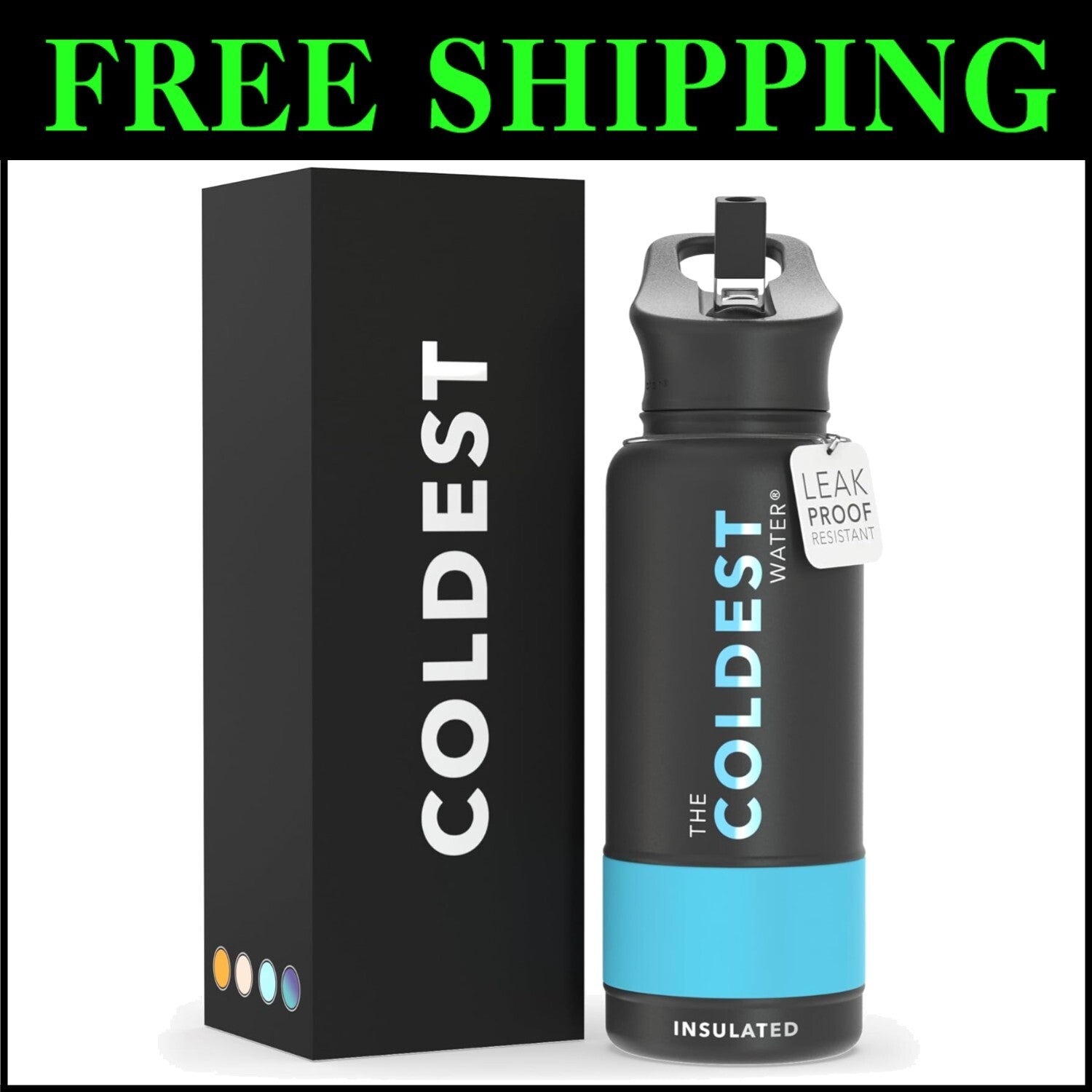 Coldest 32 oz Insulated Sports Water Bottle with Straw Lid - Leak-Proof Design