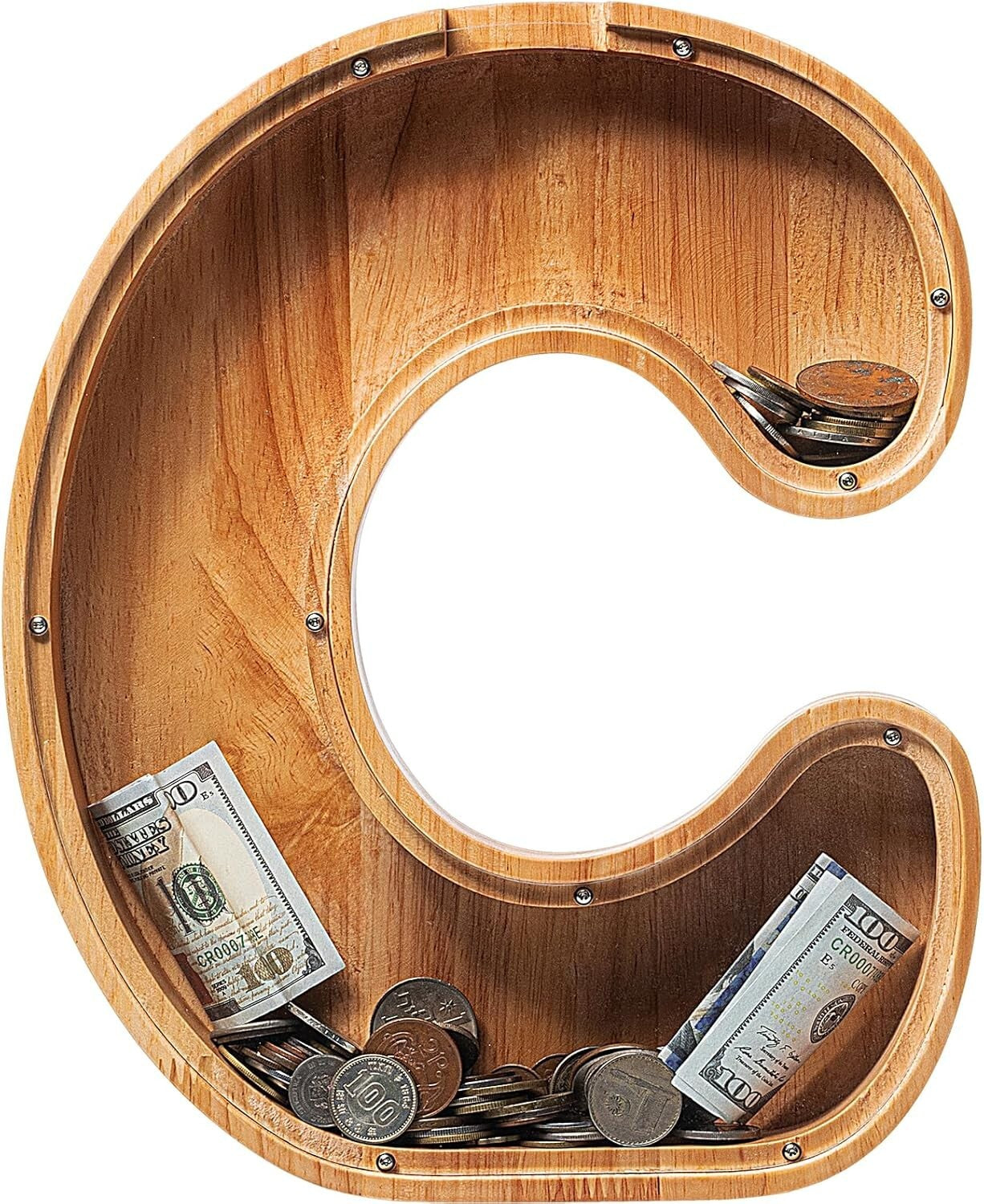 12'' Extra-Large Personalised Wooden Letter Piggy Bank for Kids - Initial C