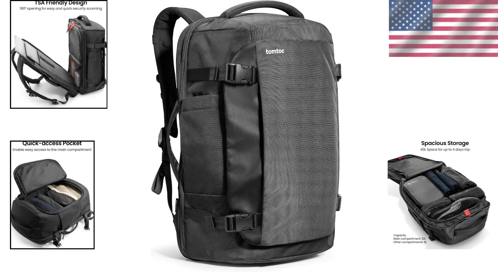 Eco-Friendly 40L Water-Resistant Backpack - Perfect for Travelers & Commuters