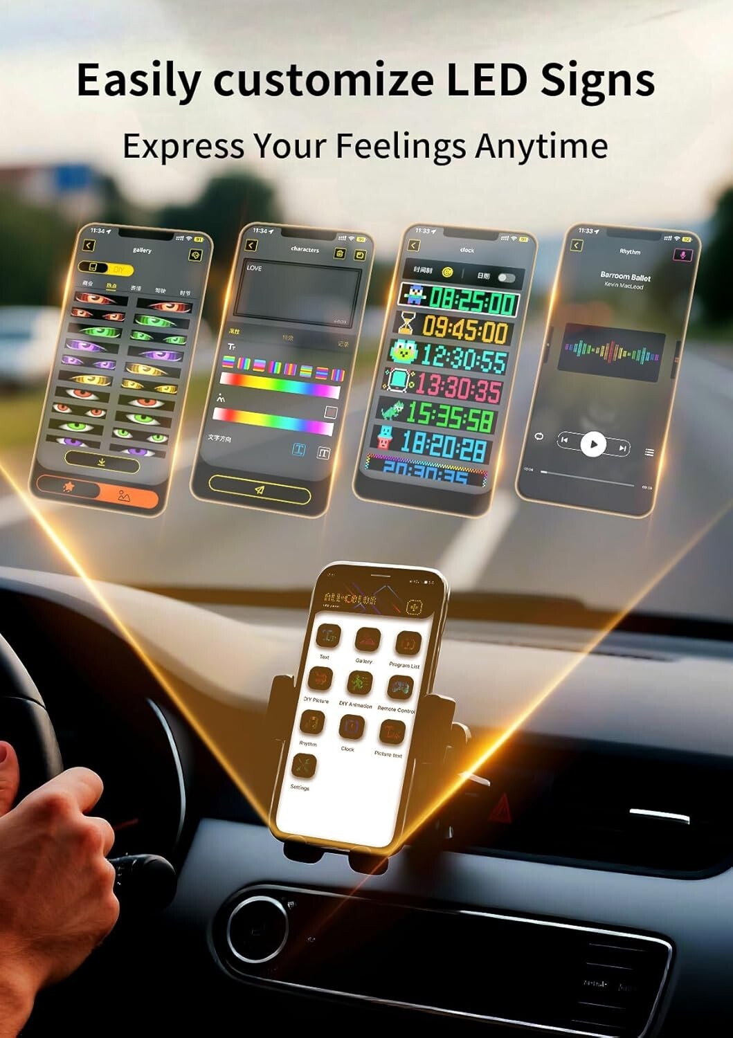 RGB Devil Eyes Light for Cars - 14x4 Flexible LED Animation with Remote Control