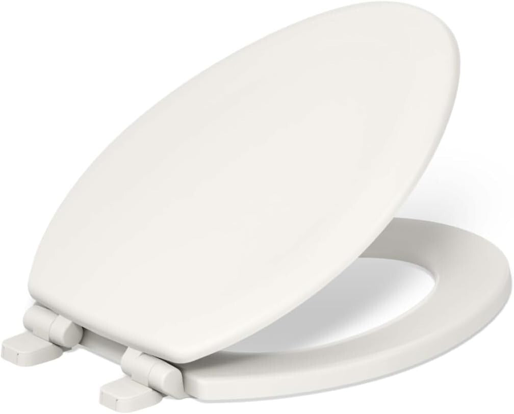 Stonewood Quiet-Close Elongated Toilet Seat - Durable Wood in Biscuit Finish