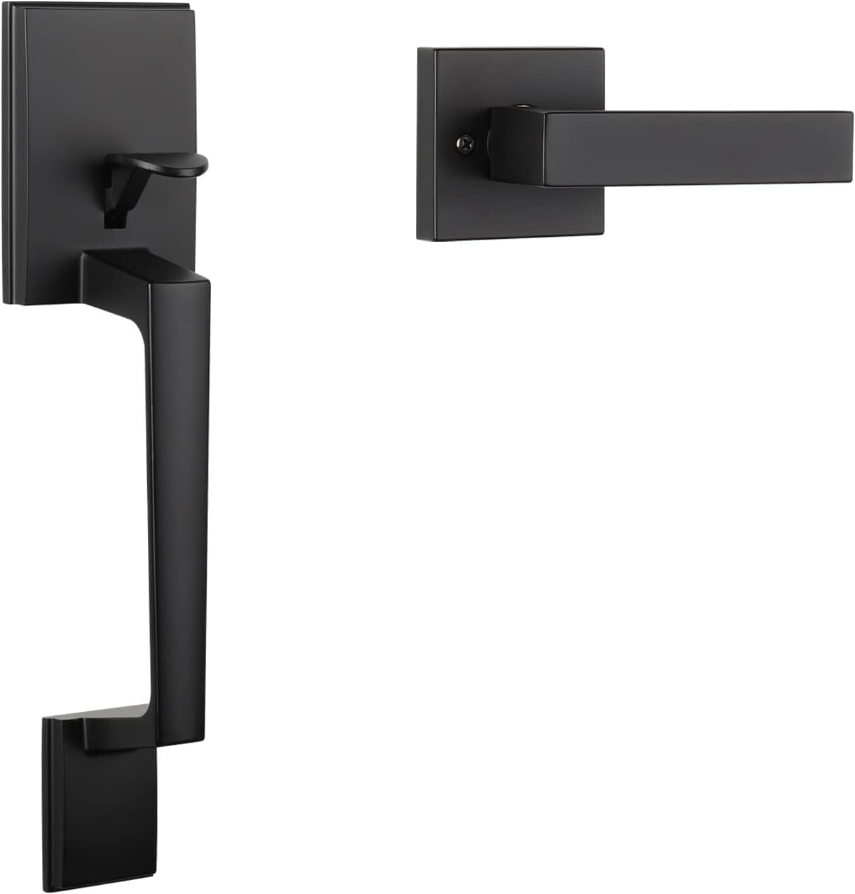 Zinc Alloy Matte Black Entry Door Handle with Single Cylinder Deadbolt Security