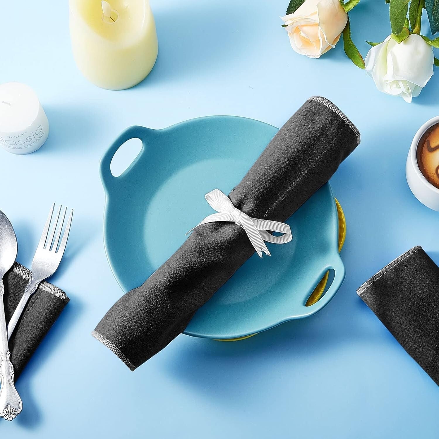 12 Slot Anti Tarnish Silver Storage Roll with Ribbon - Perfect for Utensils