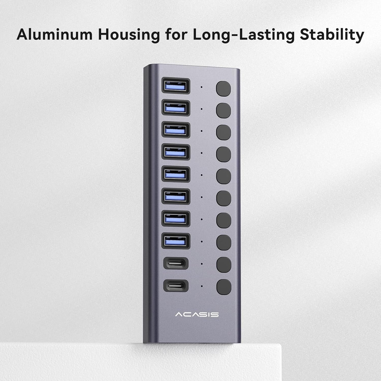 High-Speed USB 3.2 Hub: 10 Ports with Fast 10Gbps Data Transfer & Power Adapter