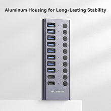 Load image into Gallery viewer, High-Speed USB 3.2 Hub: 10 Ports with Fast 10Gbps Data Transfer &amp; Power Adapter