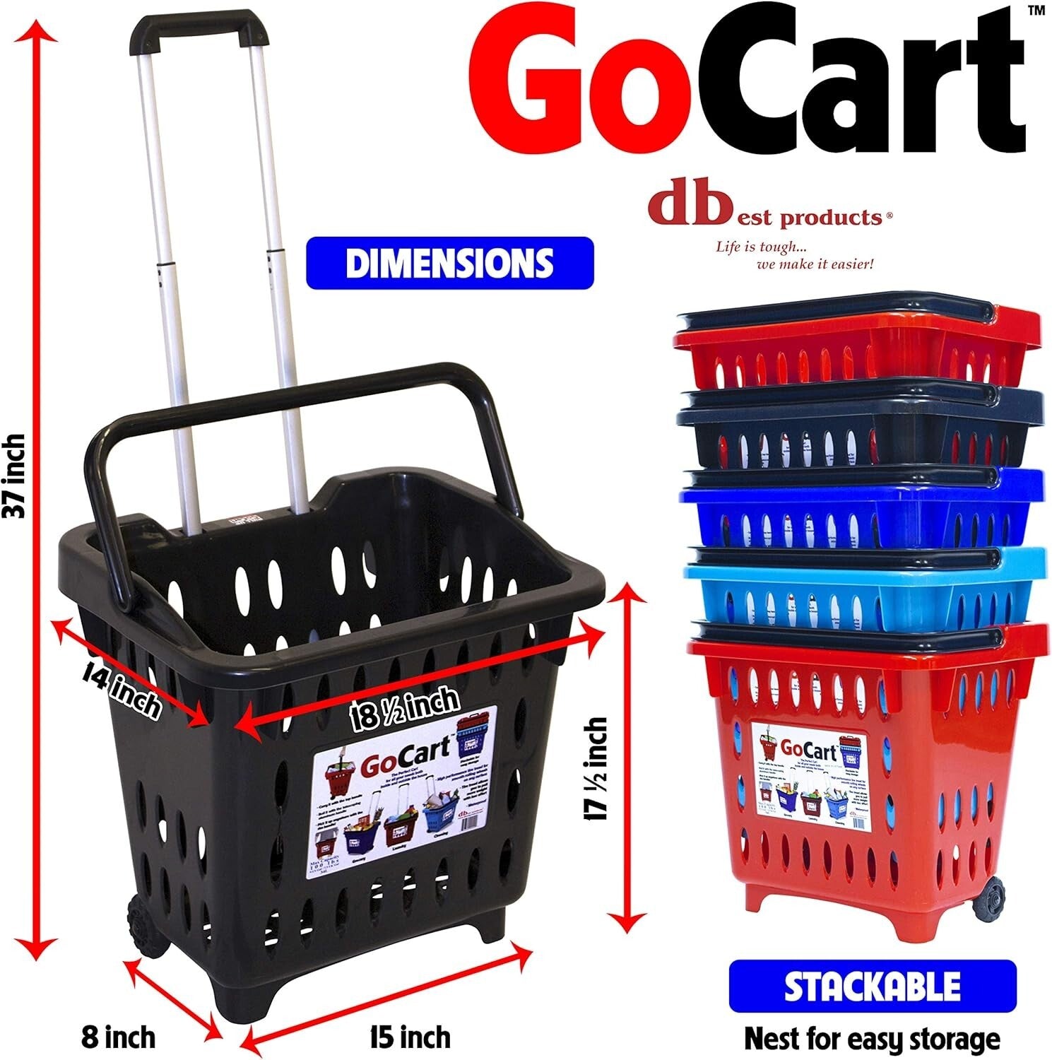GoCart Utility Rolling Basket: 100 Pounds Capacity for Effortless Transport