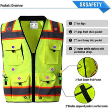 Load image into Gallery viewer, Professional Class 2 Safety Vest with Reflective Strips and 12 Tactical Pockets