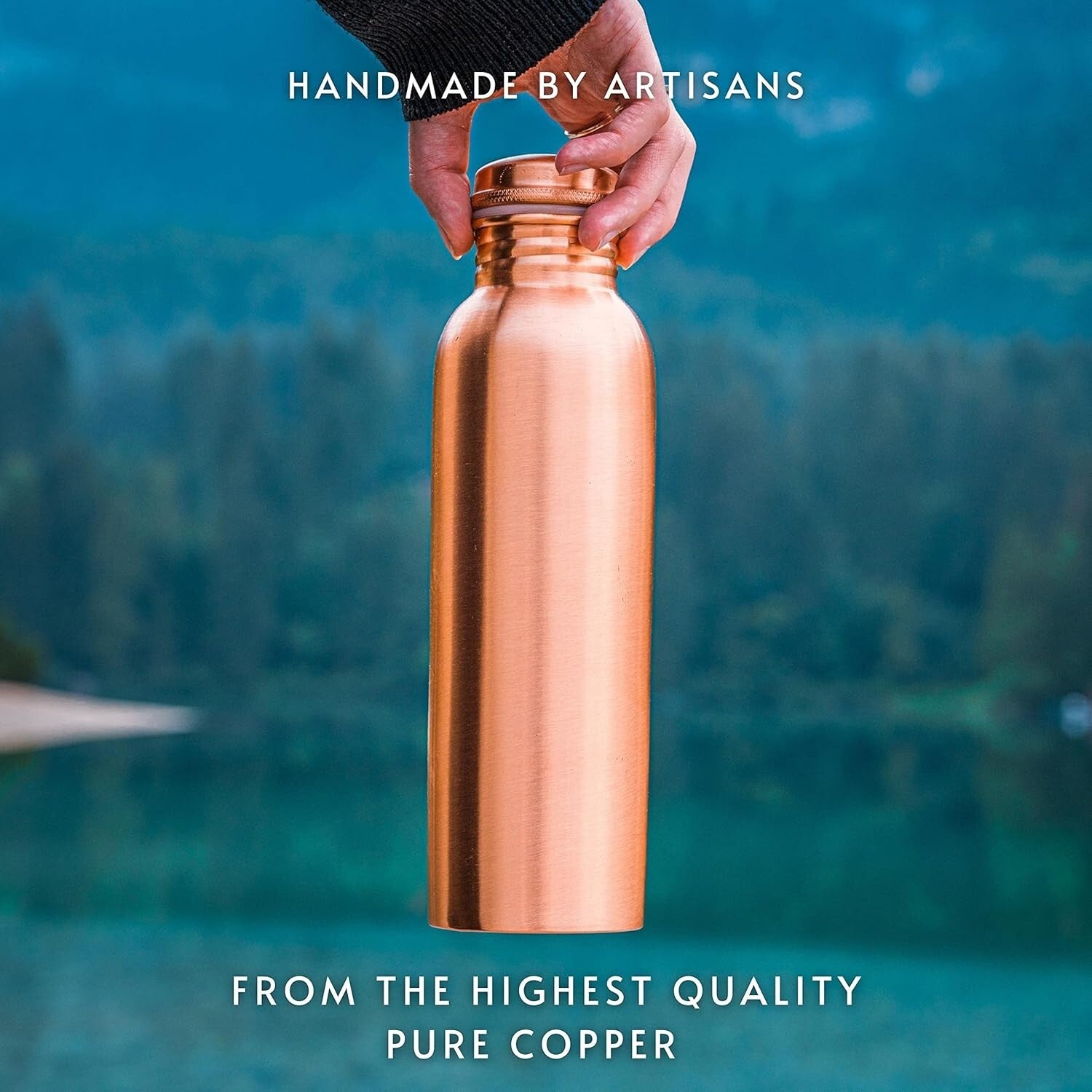 Rustic 34oz Copper Water Bottle - Handmade & Leak-Proof for Health Enthusiasts