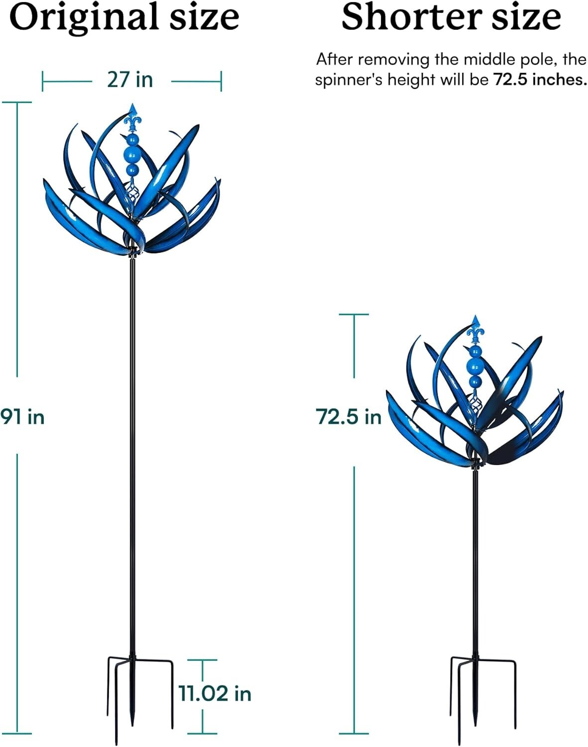 91" Extra Large Metal Wind Spinner with Lotus Design for Vibrant Garden Art