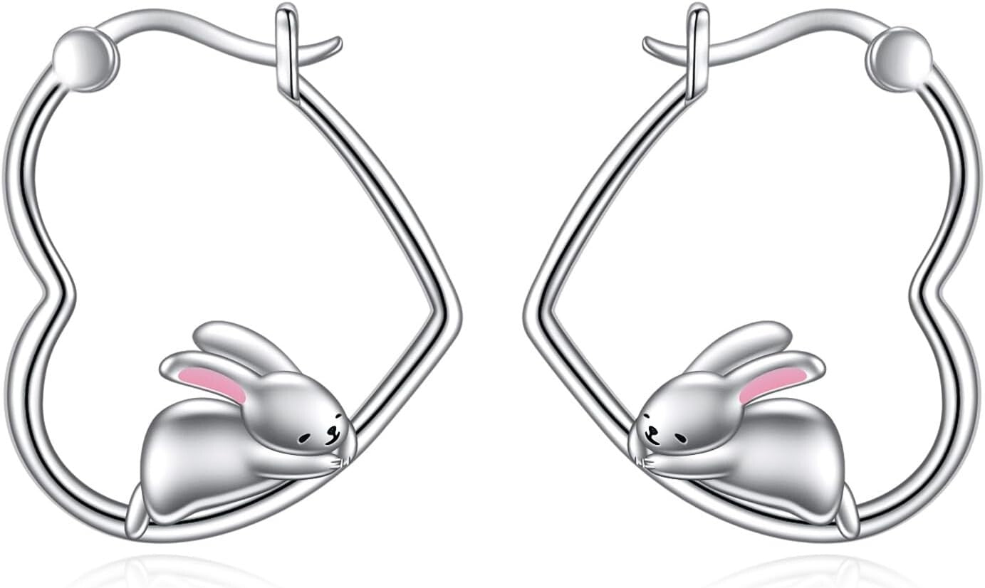 Whimsical Sterling Silver Rabbit Hoops - Hypoallergenic Cute Jewelry for Her