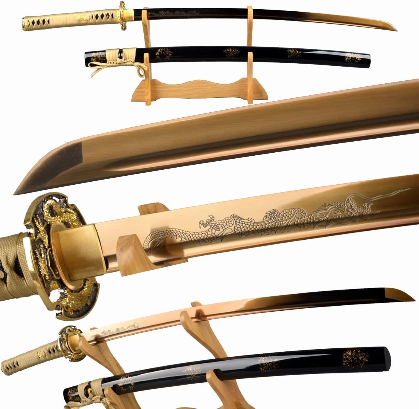 Elegant Gold Dragon Katana - 70cm Blade, Perfect for Martial Arts and Collecting