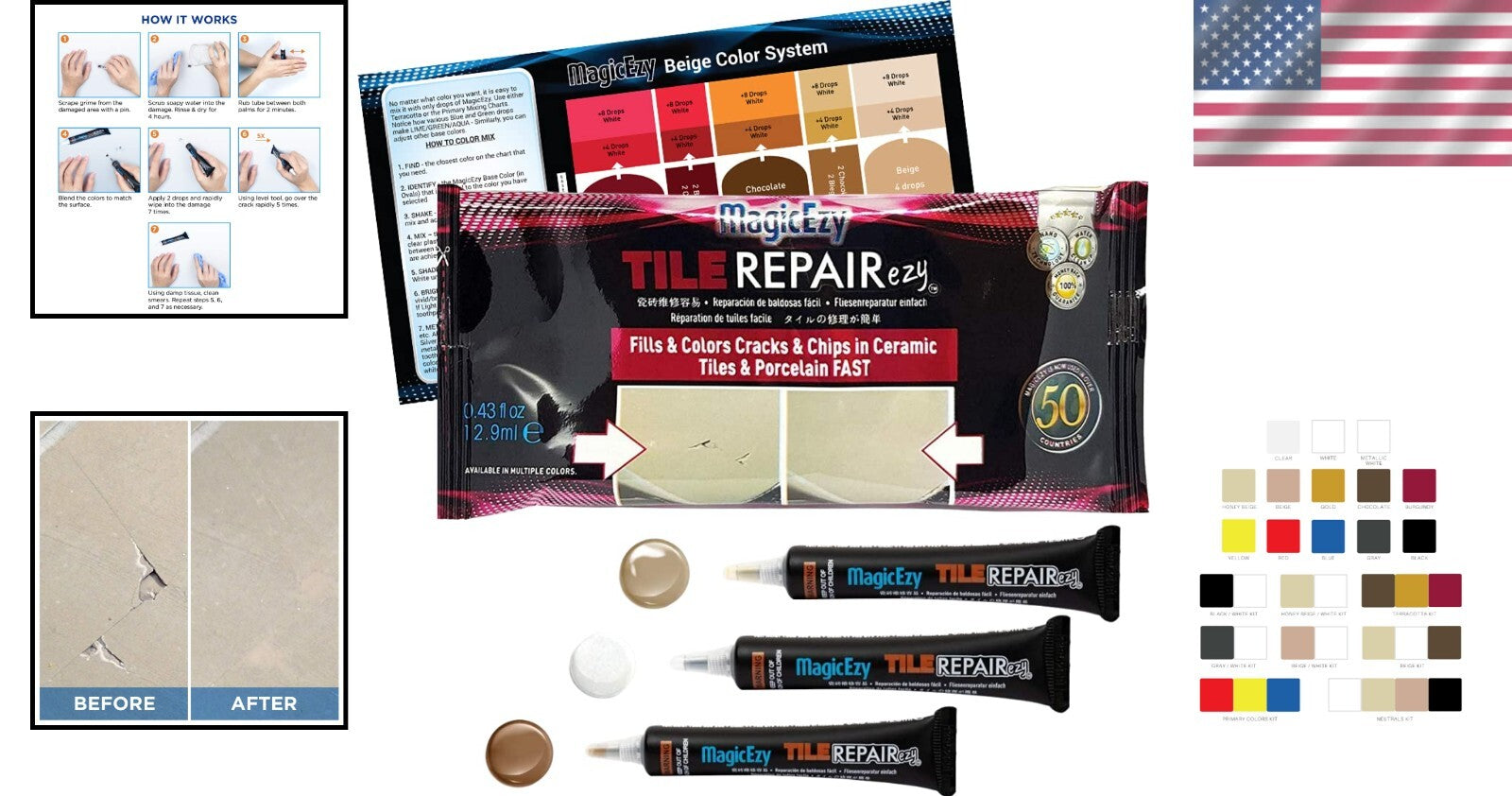 Glossy Glaze Finish Tile Repair Kit - Durable Beige Filler for Multiple Surfaces