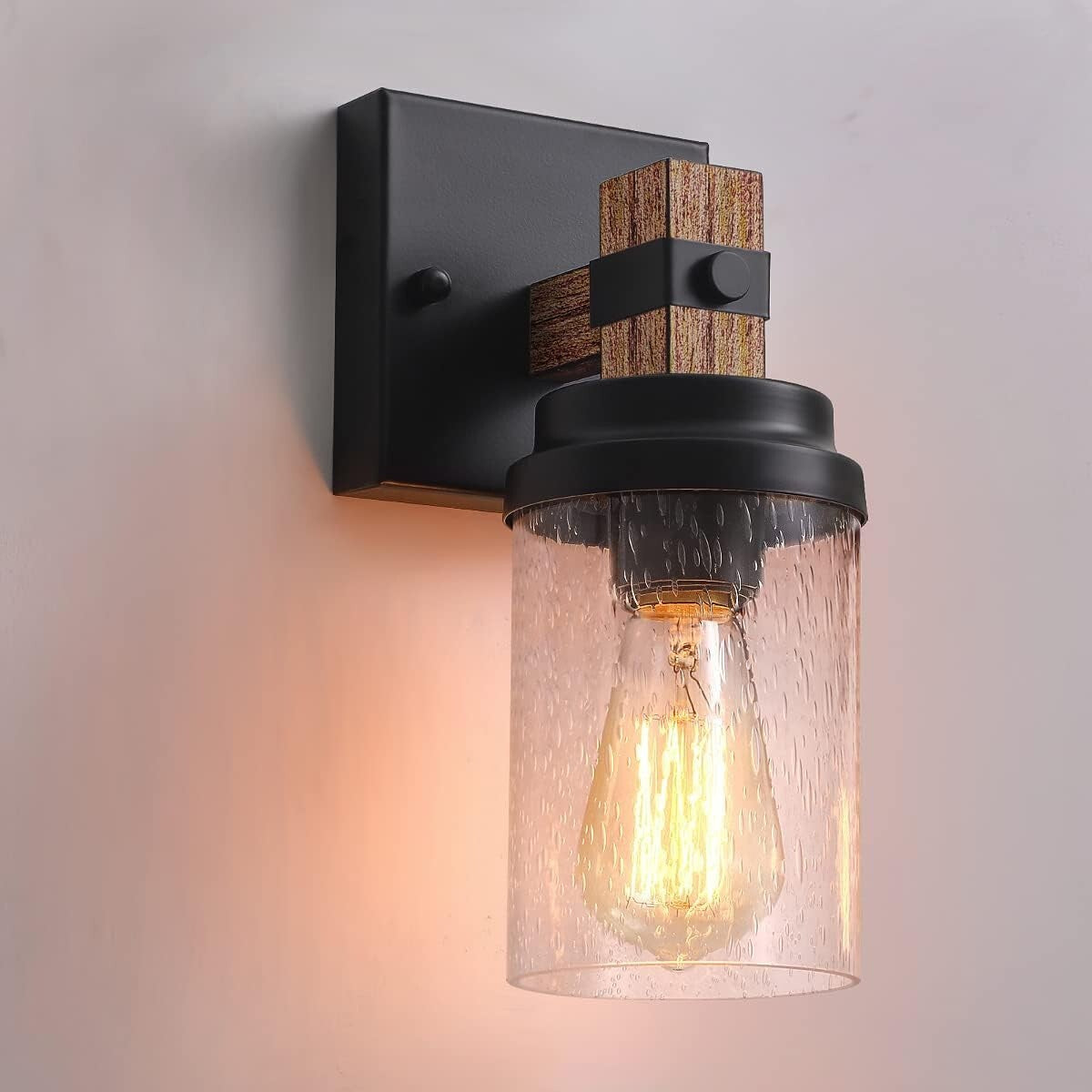 Chic Wall Sconce for Bathroom & Dining - Rustic 1-Light Fixture with Glass Shade