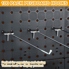 Load image into Gallery viewer, Space-Saving 10-Inch Adjustable Pegboard Hooks - 100 Piece Stainless Steel Set