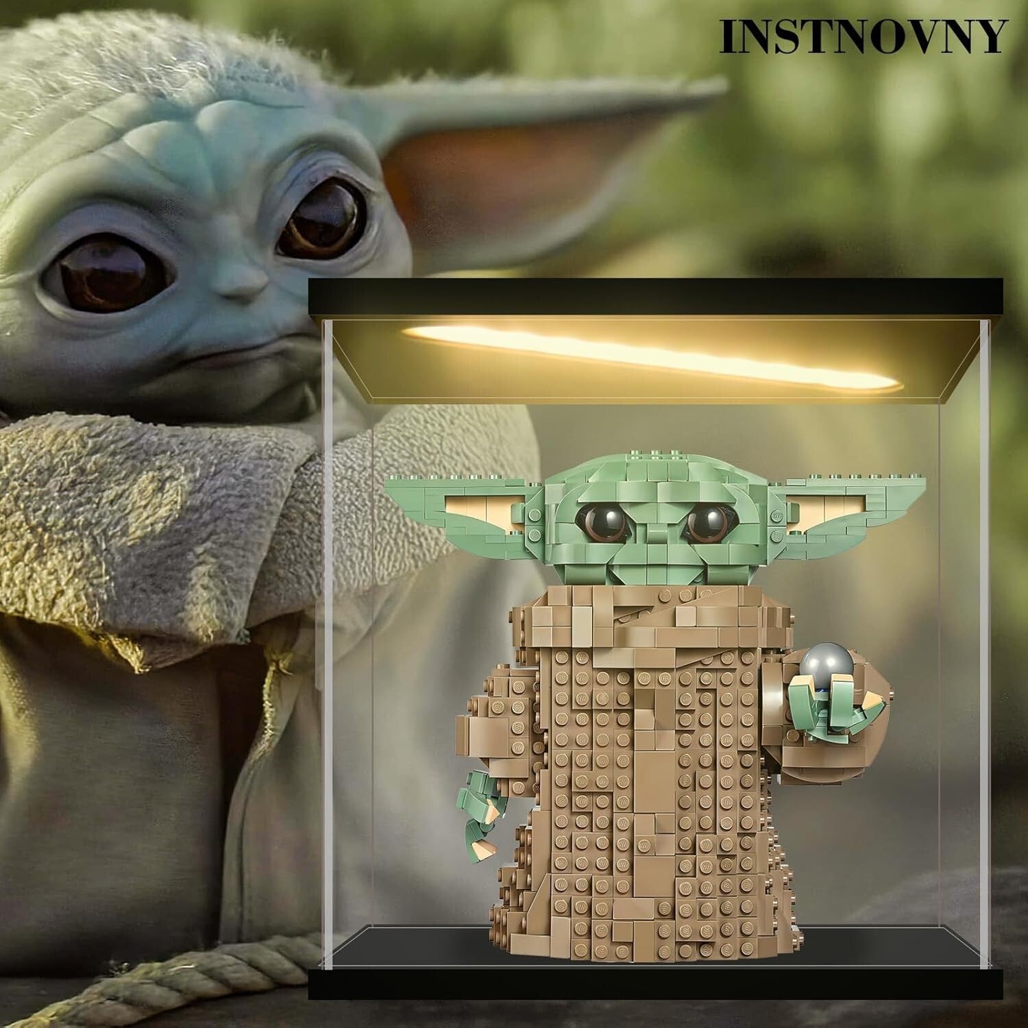 Square Acrylic Display Case with LED and Stackable Design for Collectibles, 9.8"