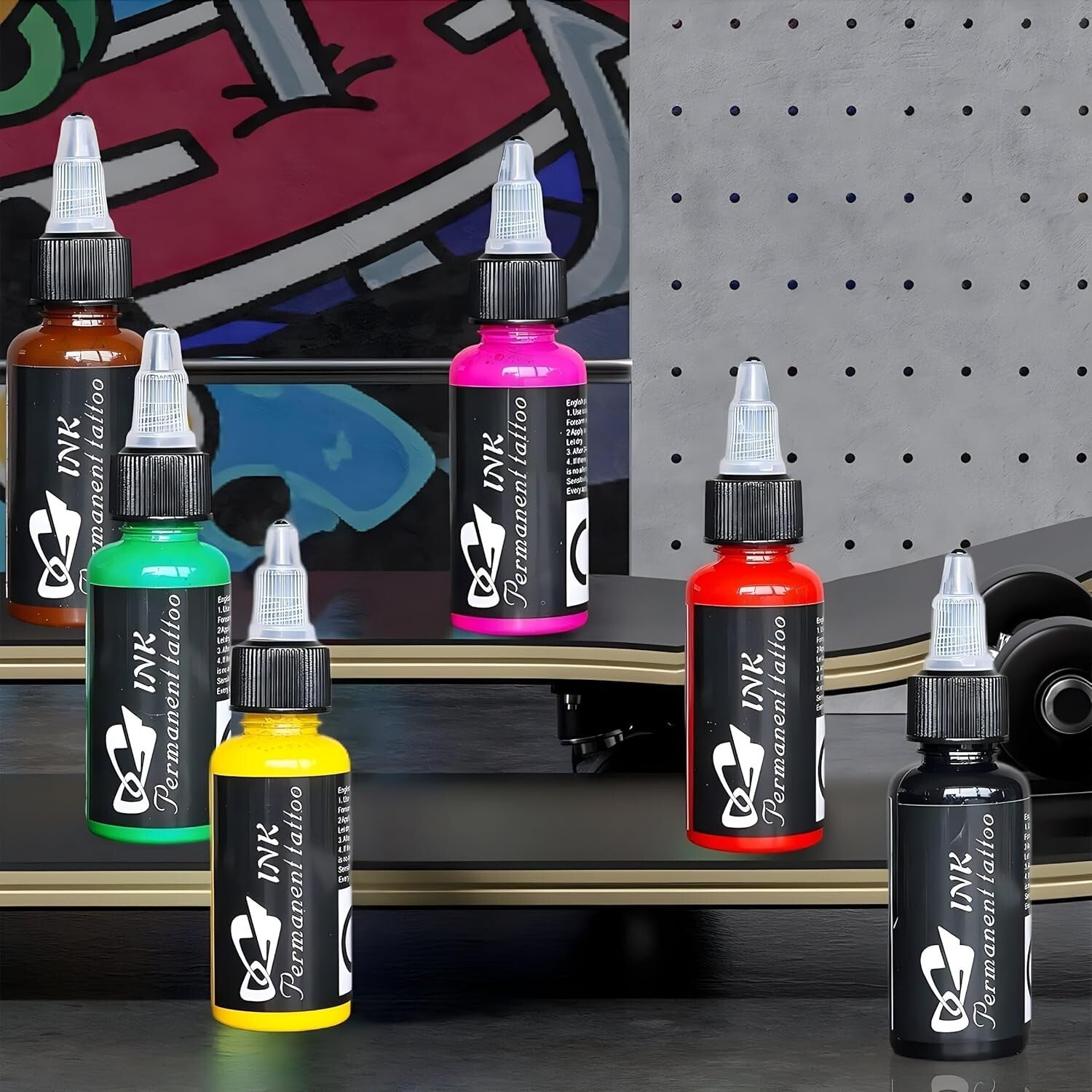 Professional Tattoo Ink Pigment Kit - 14 Colors, 1 fl oz Bottles for Skin Art