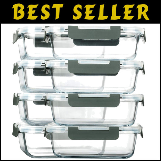 Durable 30 Oz Borosilicate Glass Containers - 8 Pack with Space-Saving Design