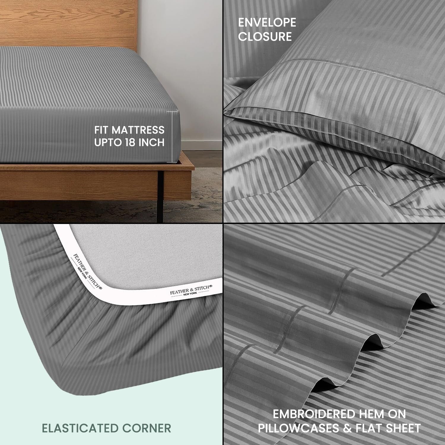 OEKO-TEX Certified 500 TC King Bed Sheet Set - Ultra Soft Grey Cotton Luxury