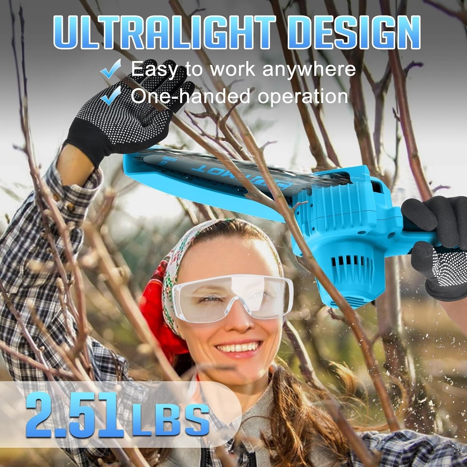 Effortless Tree Trimming with 6-Inch Cordless Mini Chainsaw - 2 Battery Included