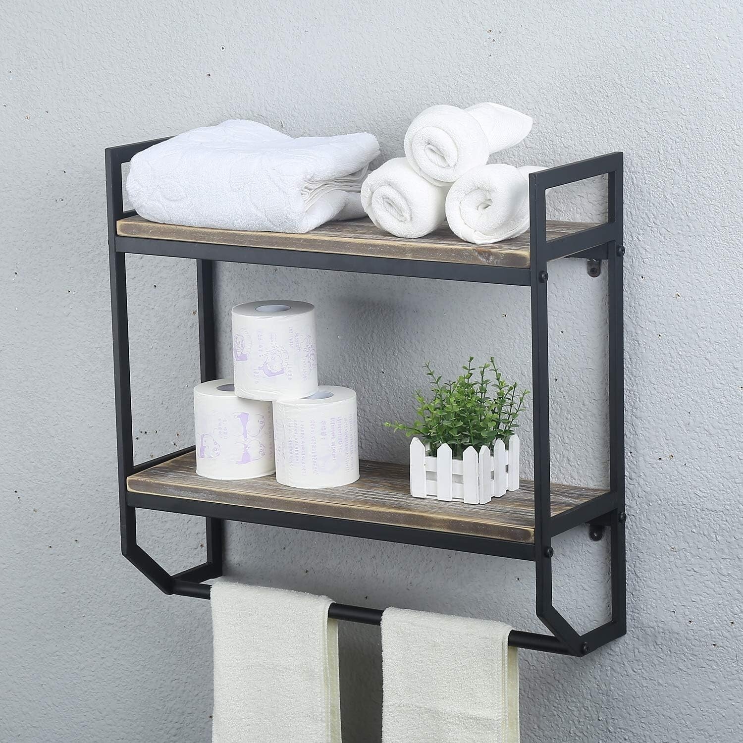 Durable Rustic Bathroom Shelves - 24” Wall-Mounted Towel Bar & Utility Organizer