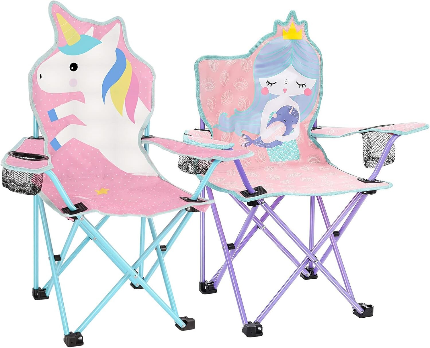 Durable Kids Outdoor Camping Chair with Cup Holder & Carrying Bag - Unicorn
