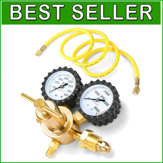 0-800 PSI Nitrogen Regulator for HVAC with 78.7" Safety Hose & Easy-Read Gauges