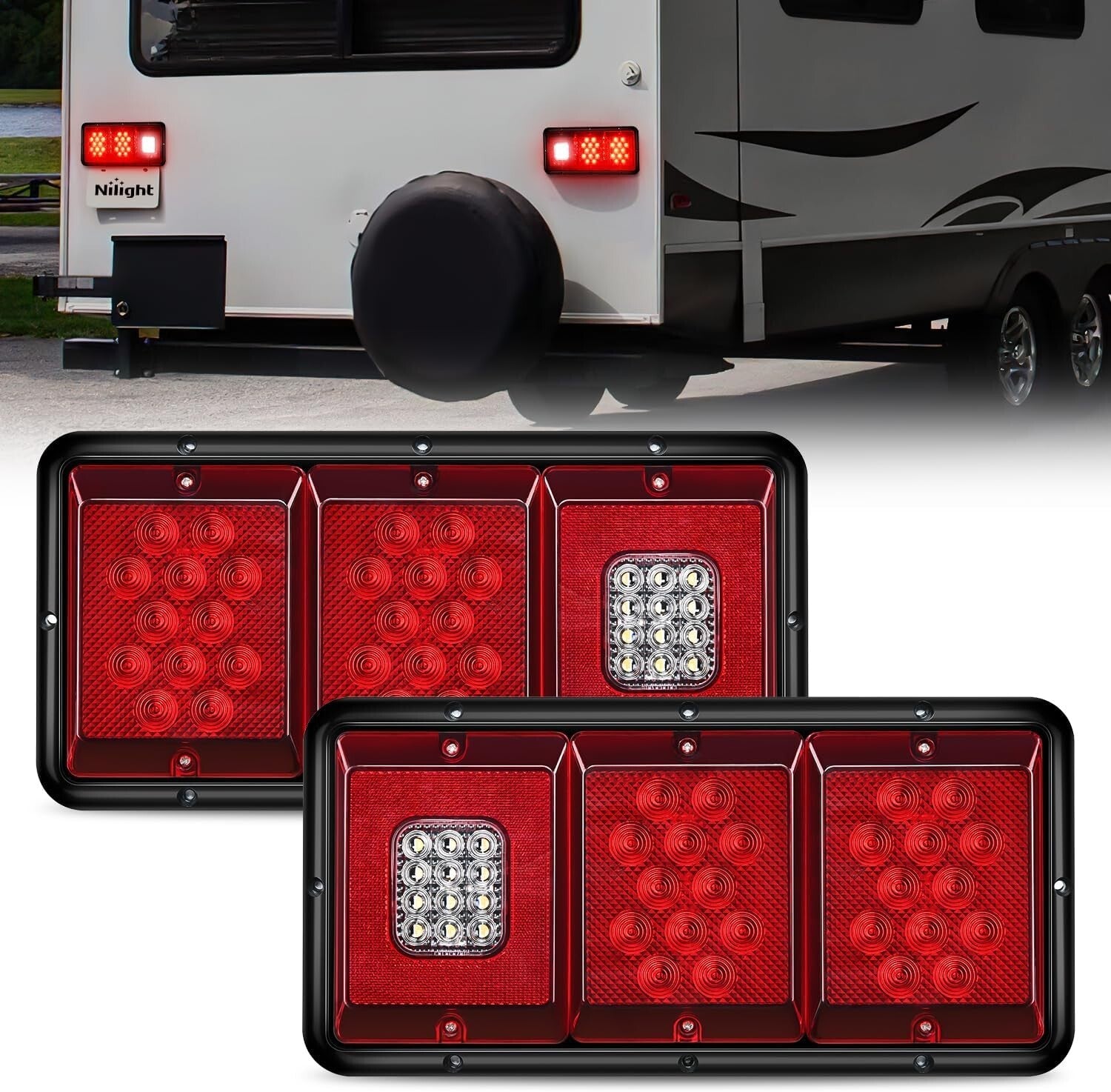 LED Triple Tail Light 2PCS - Waterproof Red Stop Brake & Turn Signals for RVs