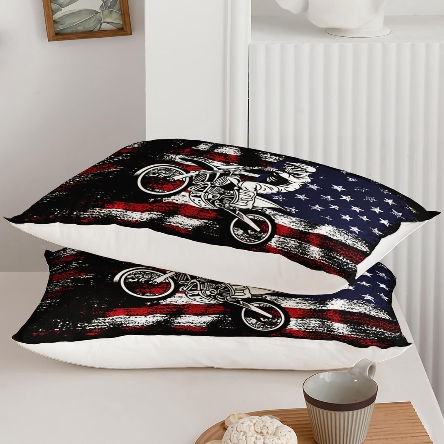 Vibrant Dirt Bike Quilt and Pillowcases Set - Perfect Bedding for Motocross Fans