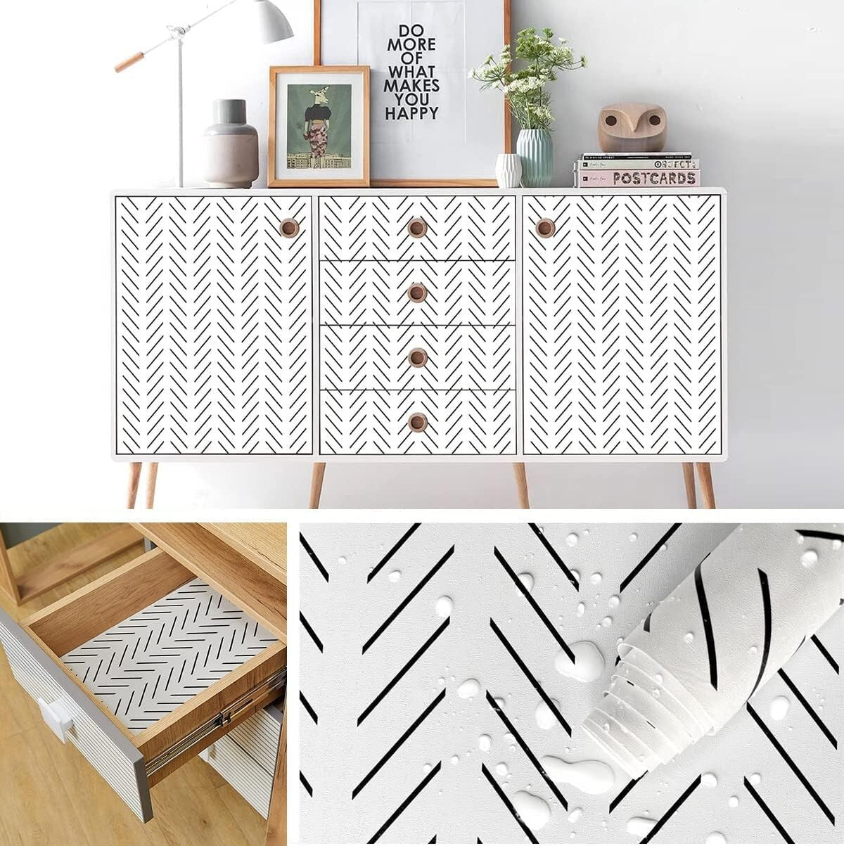 Chic Black & White Removable Wallpaper with Modern Geometric Design - 72.65sq.ft